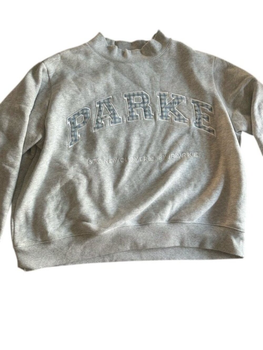 Parke x Stoney Clover Lane Mockneck Heather Gray Blue Gingham L/XL - Picture 2 of 6